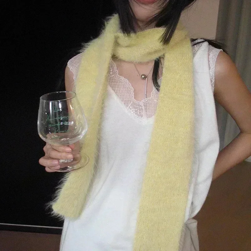 Korean er Runway Style Thin Scarf Fashionable Plush Long Strip Scarf Womens Mink Fur Y2K Girl Scarf for Warm 251024