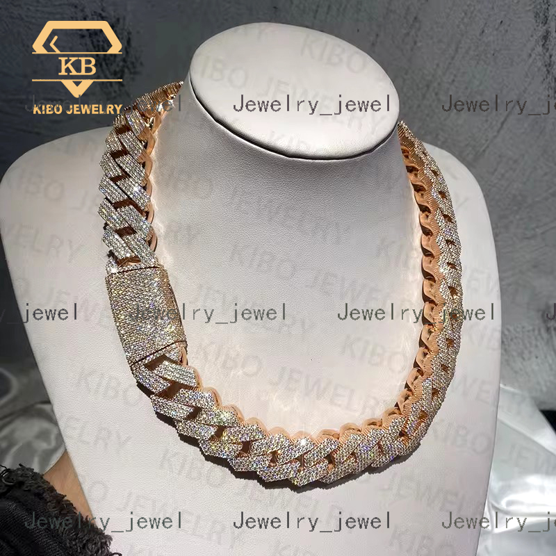 Iced Out Diamond Necklace 8 10 12 15 18 20 mm Width Mossanite Big Chains S925 Silver Iced Out VVS Moissanite Cuban Link Chain
