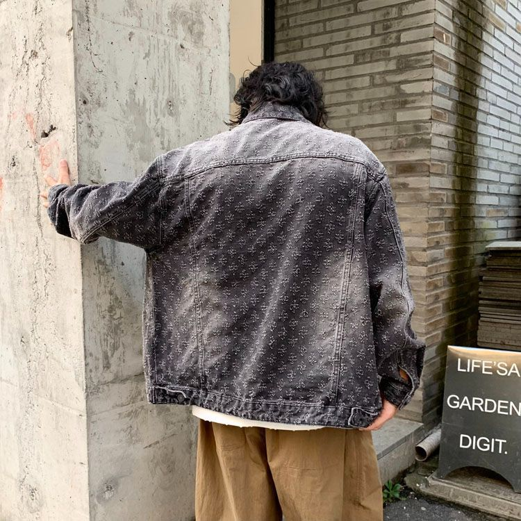 Designer Men's Denim Jacket Jacquard Pattern Loosen Fit Vintage design Coats COTTON Jackets Tops Males Casual Jeans Winter tracksuit Clothes Asia