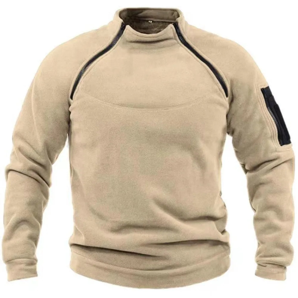 Mens Polar Fleece Outdoor Warm Breathable Tactical Zipper Standing Neck Long Sleeves Casual Solid Color Sweatshirt 251023