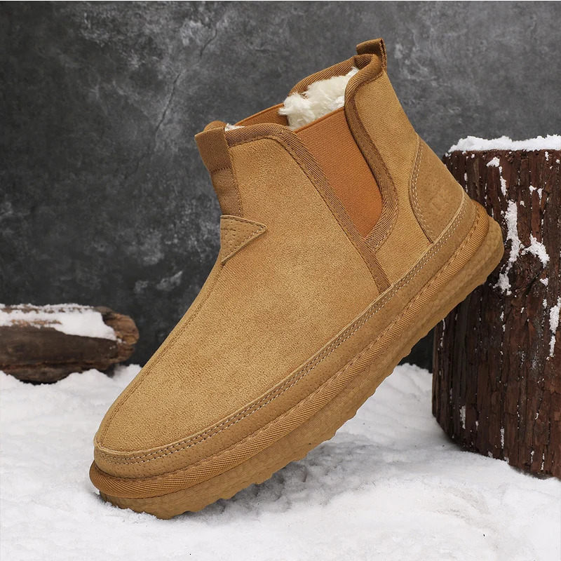 Winter Men Shoes Warm Fur Snow Boots Waterproof Suede Furry Leather Ankle Chelsea Boots Male Fluffy Plush Shoes Outdoor Footwear 251023
