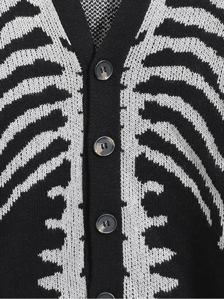 Mens Skeleton Pattern Cardigan Sweaters Gothic Long Sleeve Unisex Outwear Knitted Coats 251020