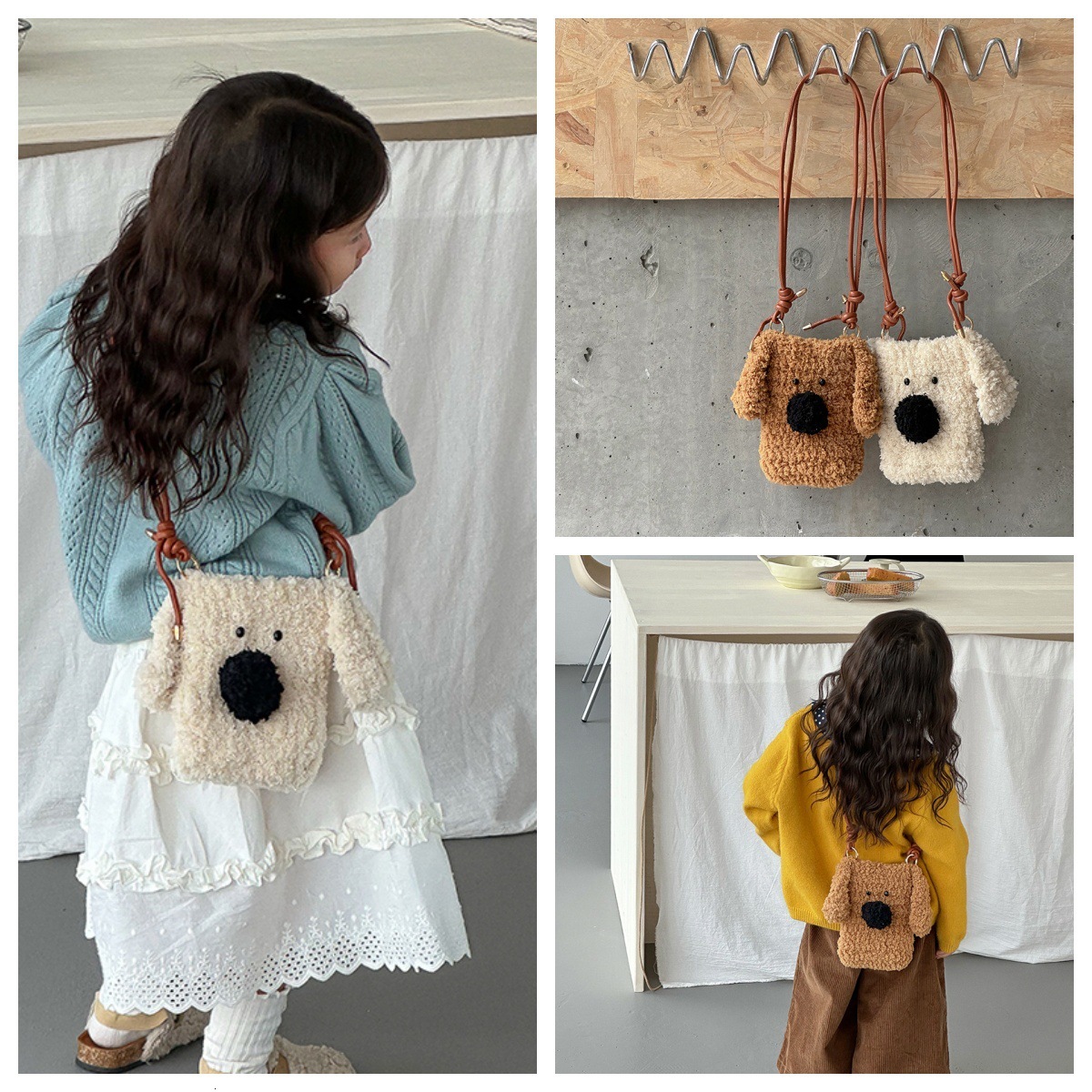 New designer handbag cute plush dog autumn and winter girl coin wallet cartoon boy baby crossbody bag