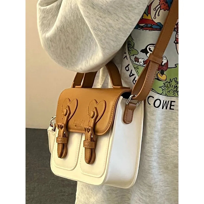 2025 Color Contrast Women Crossbody Bag Fashion Female Handbag Brown Purple Shoulder with Small Earphone on Side 251018