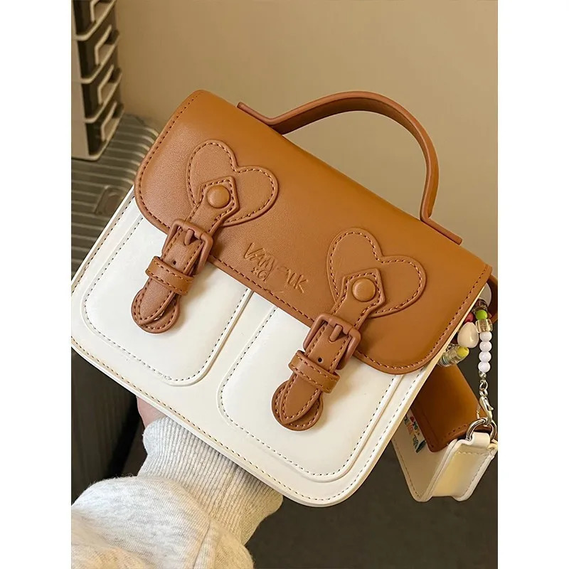 2025 Color Contrast Women Crossbody Bag Fashion Female Handbag Brown Purple Shoulder with Small Earphone on Side 251018