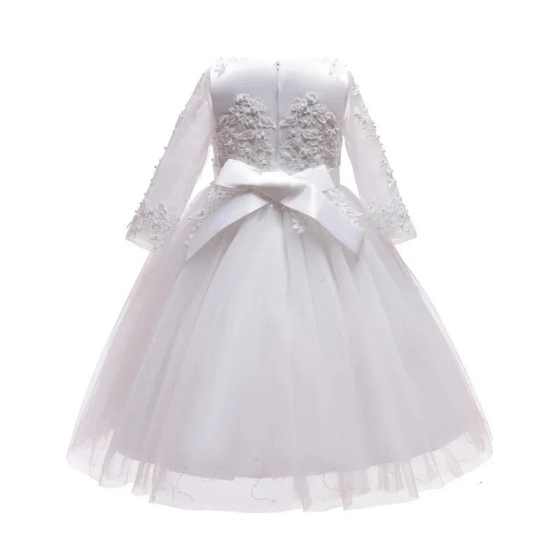 Flower Girl Wedding Long Sleeve Bridesmai Dress Teenage Girls White Baptismal Clothes Kids Birthday Party Princess Dress Easter 251023