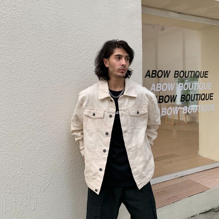 Designer Men's Denim Jacket Jacquard Pattern Loosen Fit Vintage design Coats COTTON Jackets Tops Males Casual Jeans Winter tracksuit Clothes Asia