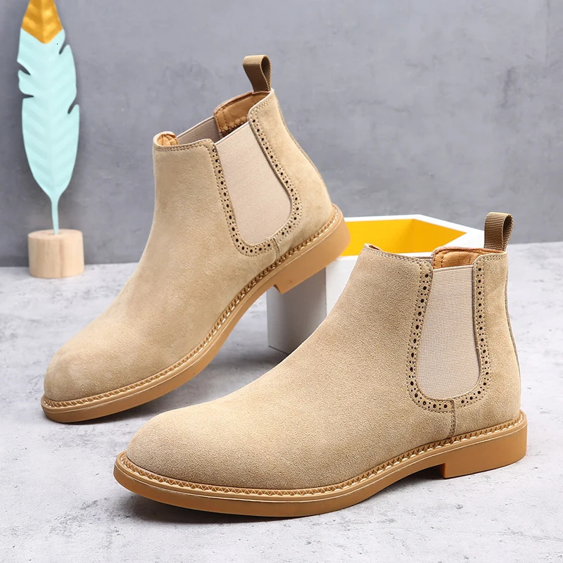 Suede Leather Men Ankle Boots Casual Slip on Formal Oxford Boots Vintage High Top Shoes Fashion Man Chelsea Botas Business Shoes 251023