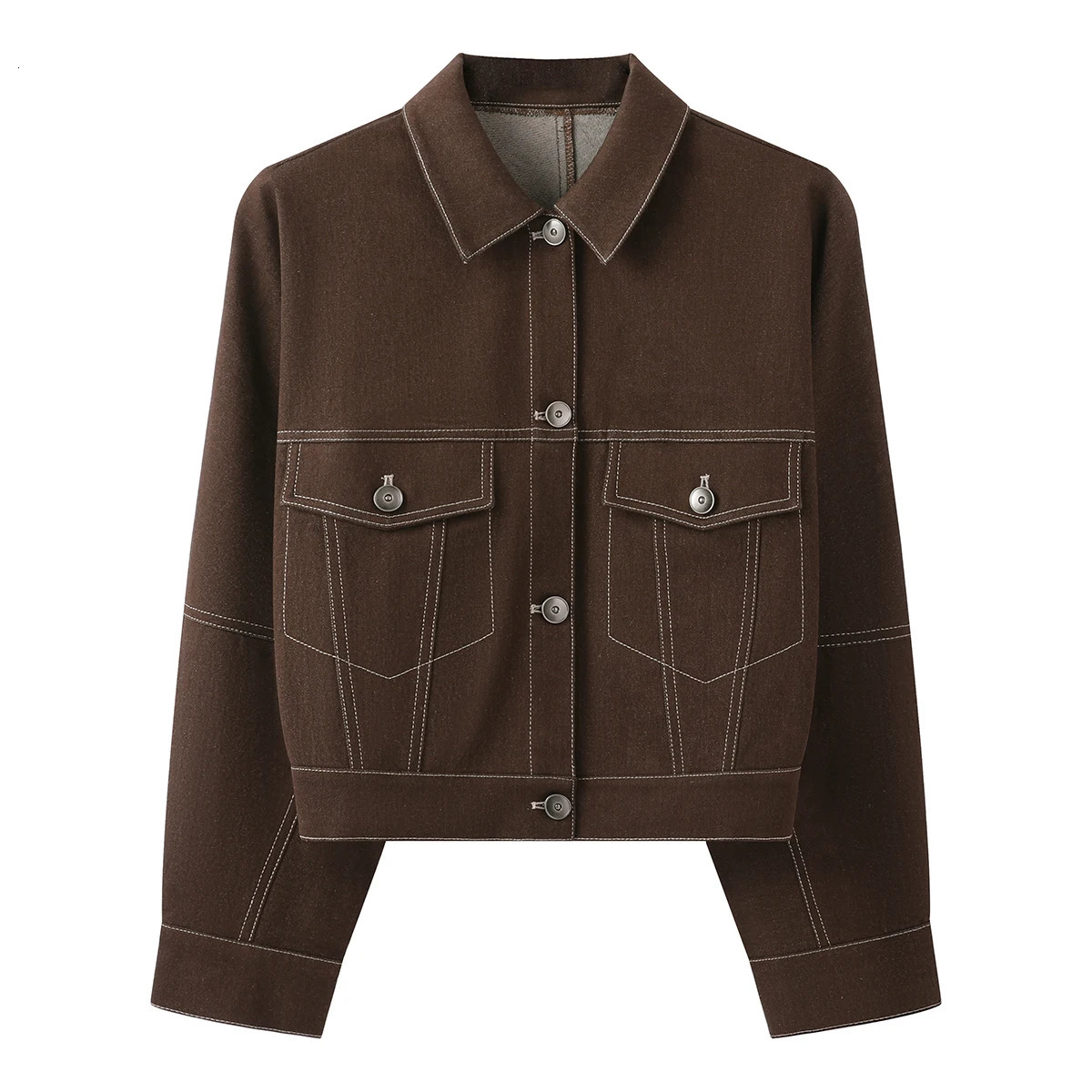 KL7523357 Womens Classic Dark Denim Jacket Long Sleeved Button Front Closure Chest Pockets Fall Fashion 251020