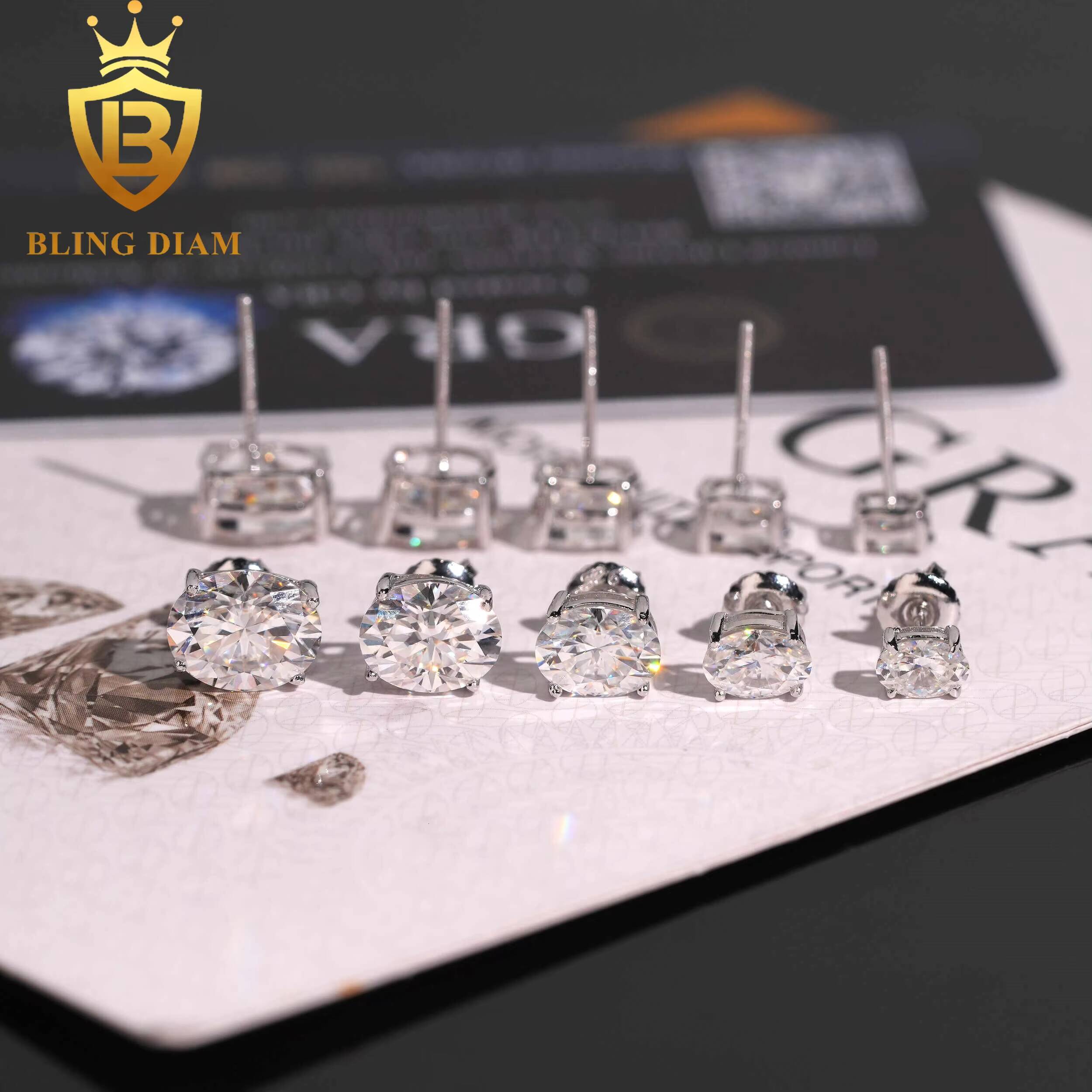 Fashion Jewelry Wholesale Bulk 925 Sterling Silver Vvs Moissanite Oval Cut Stone Shaped Iced Out Dangle Stud Earrings Women Man