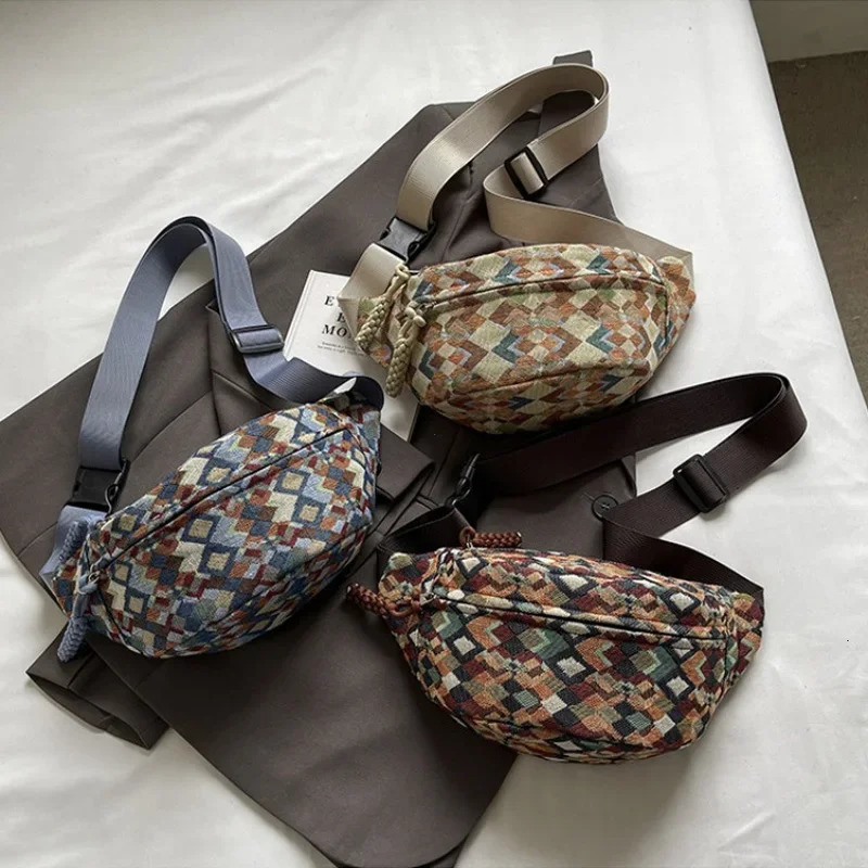 Bohemia Corduroy Belt Bags for Women Fashion Fanny Pack Female Banana Waist Bag Hip Purse Shoulder Crossbody Chest Bag Pocket 251023