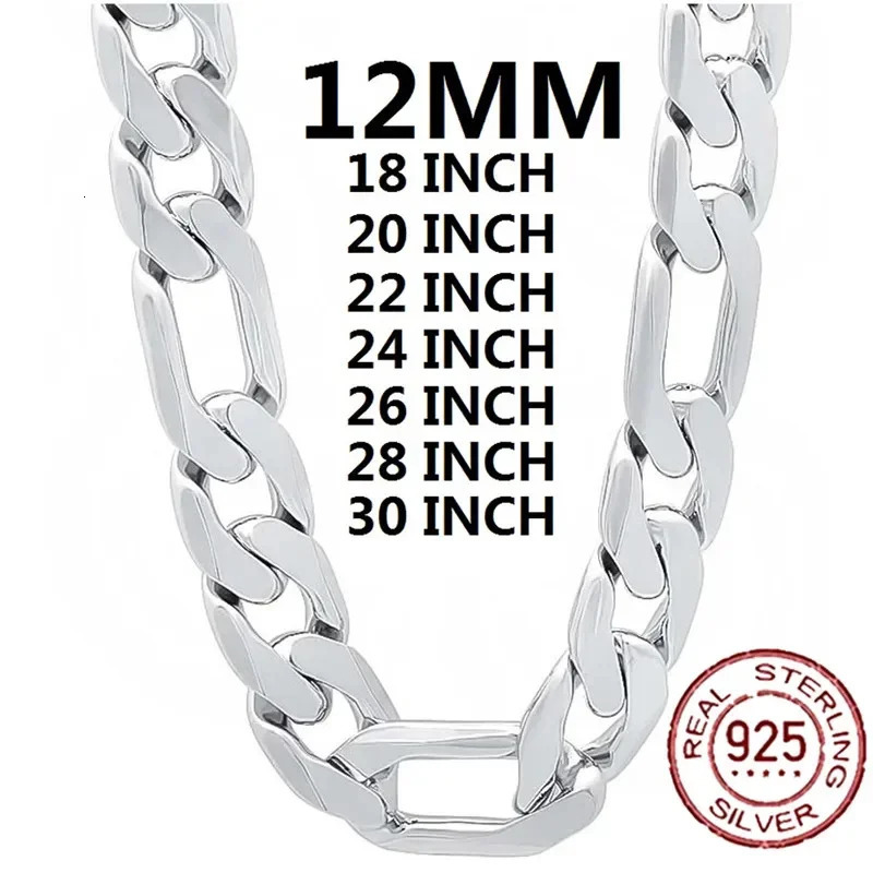 Solid 925 Sterling Silver Necklace For Men Classic 12mm Cuban Chain 1830 Inch Charm High Quality Fashion Jewelry Wedding 251013