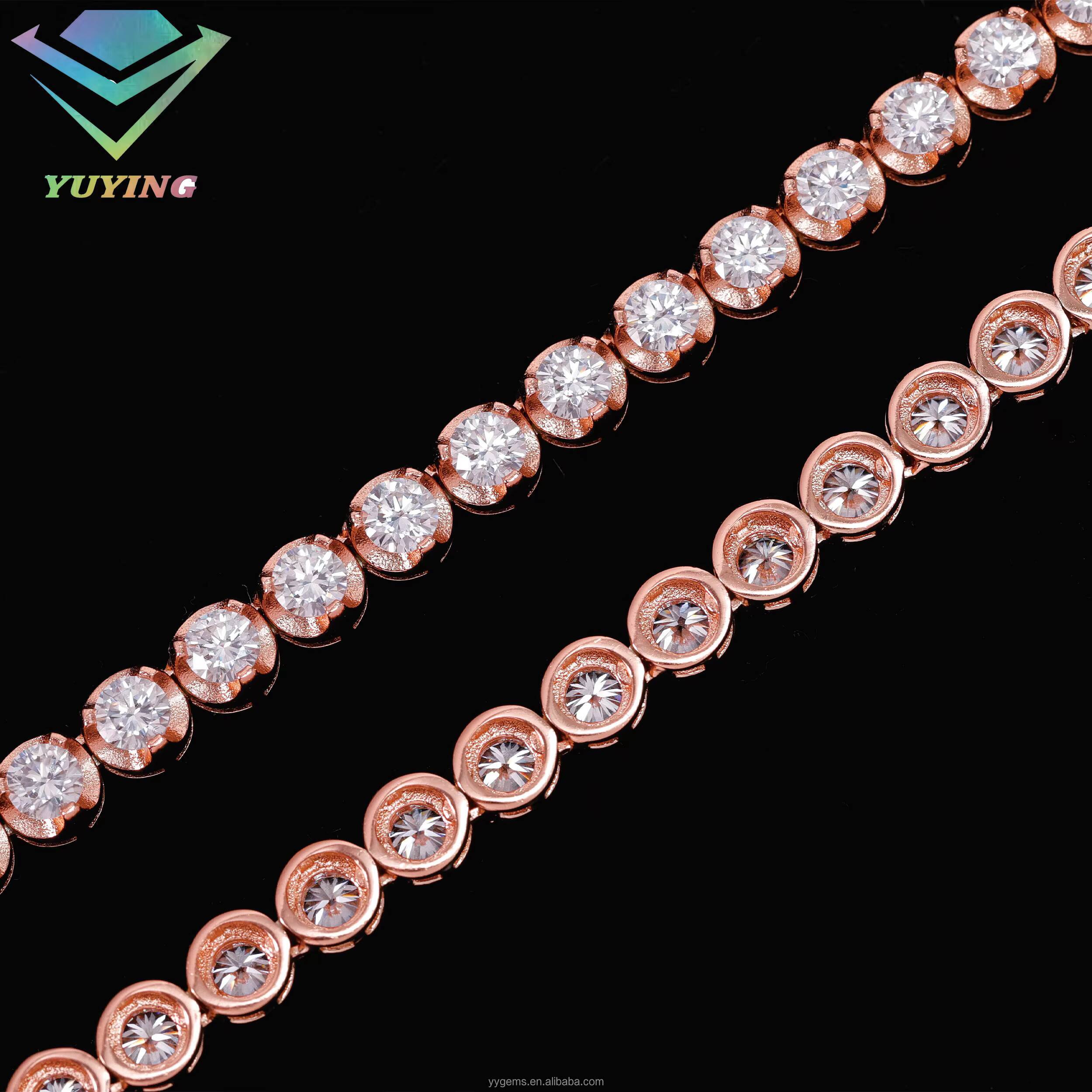 Fashion 3 Prongs 925 Sterling Silver 4mm VVS Mossanite Tennis Chain High Quality 18k Rose Gold Plated Moissanite Tennis Chain