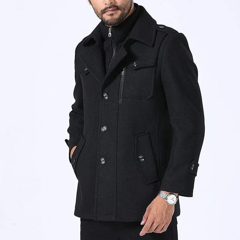 Winter Business Casual Wool Coat Men jackets Mens Woolen Coats Fashion Thicken Mid Length Trench Solid Warm Outerwear 251017