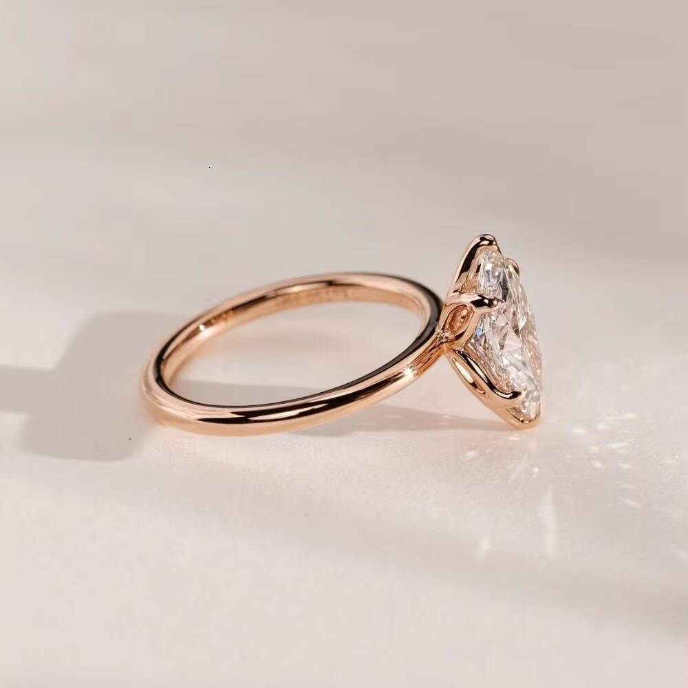 Beautiful 18K Rose Gold 2CT Marquise Moissanite Diamond Ring Solitaire Fine Jewelry Women Wedding Engagement Rings