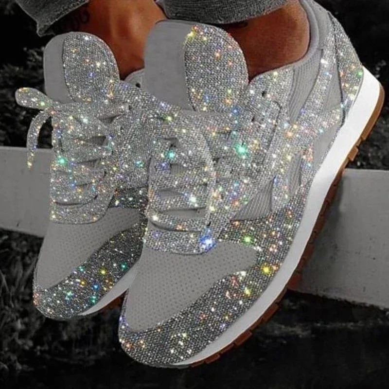Women Flat Sneakers Casual Bling Vulcanized Shoes Women Mesh Lace Up Platform Plus Size Fashion Outdoor Woman Shoes 251023