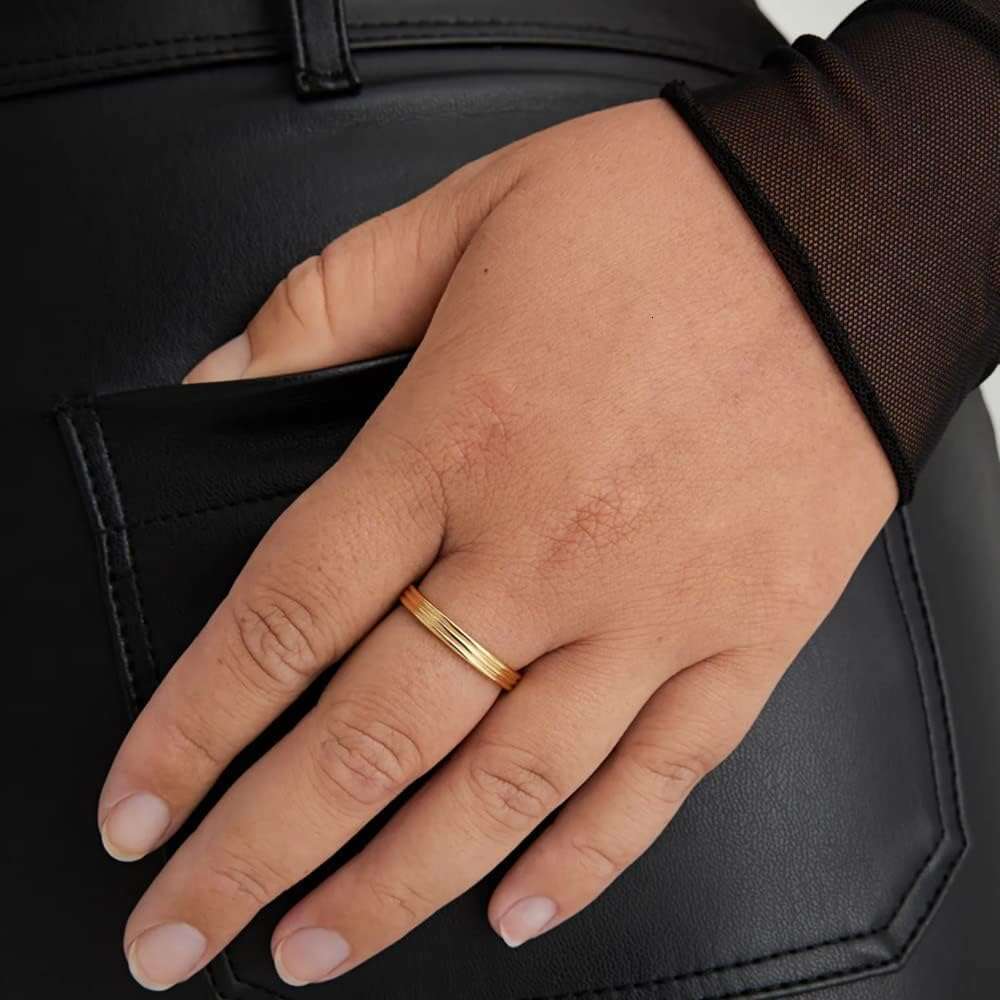 1mm 14K Filled Rings for Women Girls Thin Gold Ring Dainty Cute Stacking Stackable Thumb Pinky Band Non Tarnish Comfort Fit Size 4 to 11 1PC/2PCS/3PCS