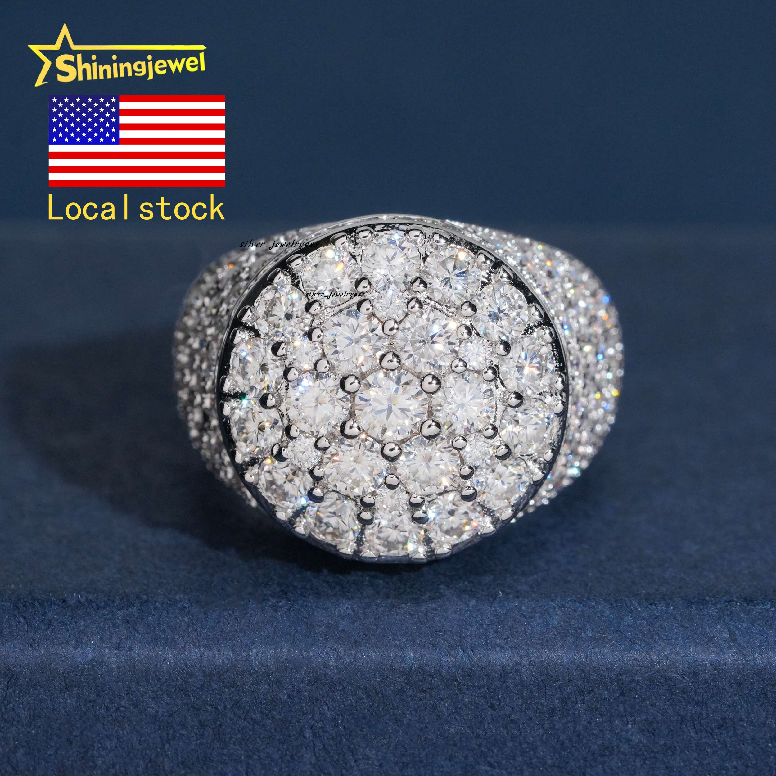 USA Local Shipping Moissanite Iced Out Ring Pass Diamond Test S925 Gold Plated Cluster Design Hip Hop Men Sparking Rings