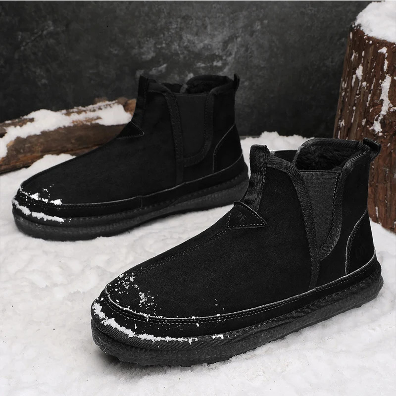 Winter Men Shoes Warm Fur Snow Boots Waterproof Suede Furry Leather Ankle Chelsea Boots Male Fluffy Plush Shoes Outdoor Footwear 251023