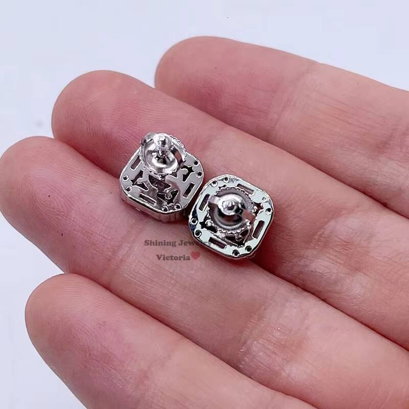 13mm Solid Silver 925 Vvs Moissanite Screw Back Stud baguette Diamond Earrings
