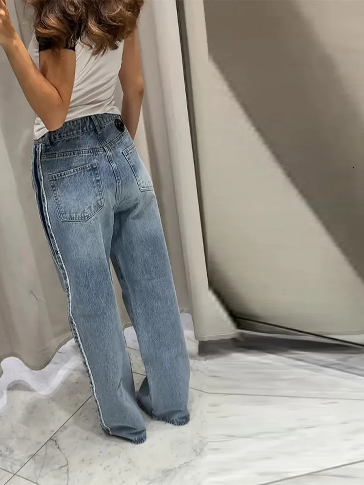 Chic Patchwork Womens Denim Jeans Pant High Waist Wide Leg Baggy Pants Trendy Spring Autumn Streetwear Casual Daily Trousers 251023