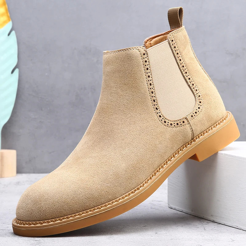 Suede Leather Men Ankle Boots Casual Slip on Formal Oxford Boots Vintage High Top Shoes Fashion Man Chelsea Botas Business Shoes 251023