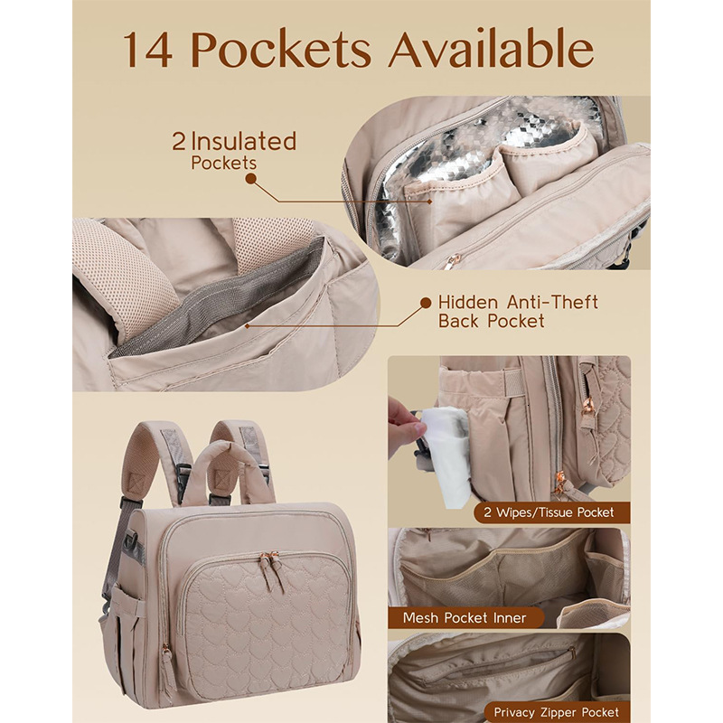 New fashionable and popular mommy bag, diaper bag, handbag, lightweight diaper backpack, insulated diaper pad, shoulder strap, designer bag