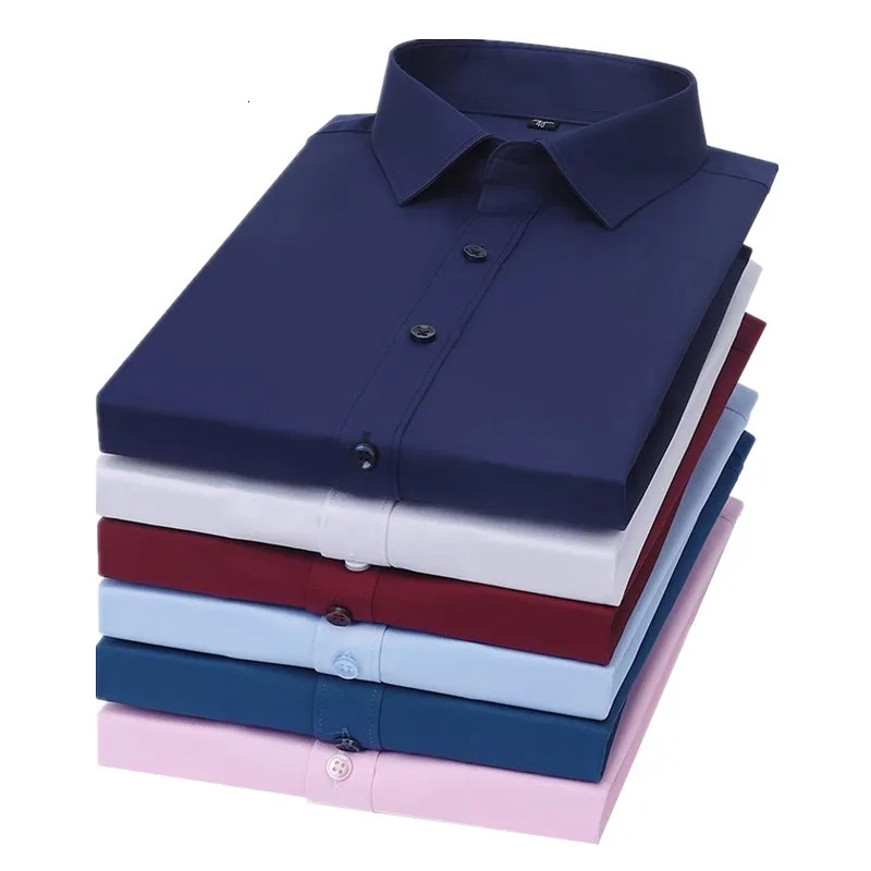 Summer Male Pure Color Short Sleeve Breathable Shirt White Navy Wine Red Men Business Social Dress Shirts 251020