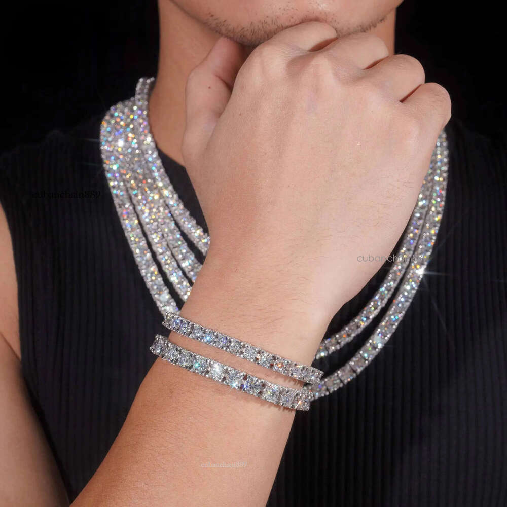 2026 RTS Factory Price Hip Hop Sterling Sier 5mm 6.5mm VVS Dia Necklace Fully Iced Out Moissanite Tennis Chain