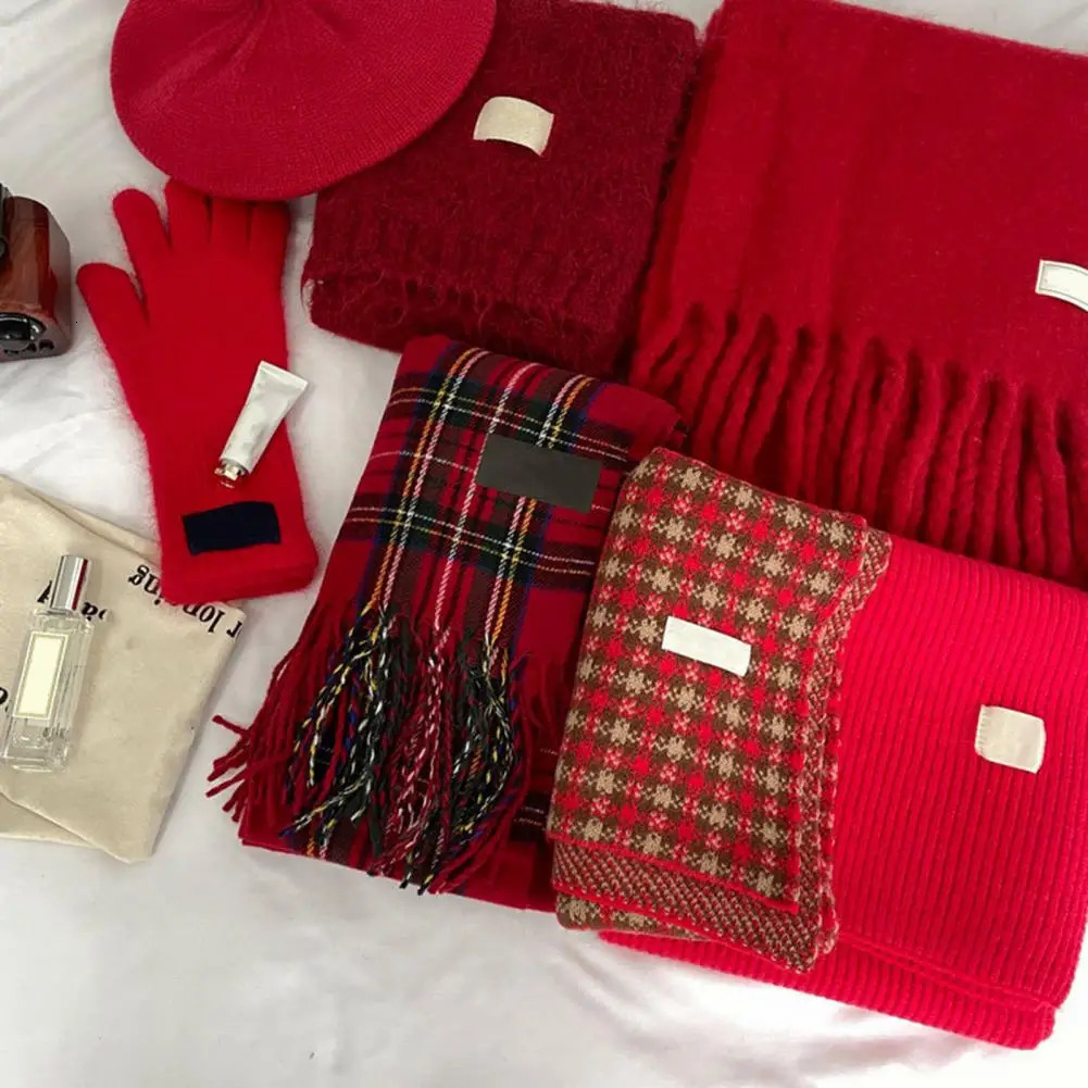 Versatile Fashion Accessory Vibrant Cozy Winter Scarf Christmas Years Red Gift Ambience Soft Thickened Warm for Women 251024