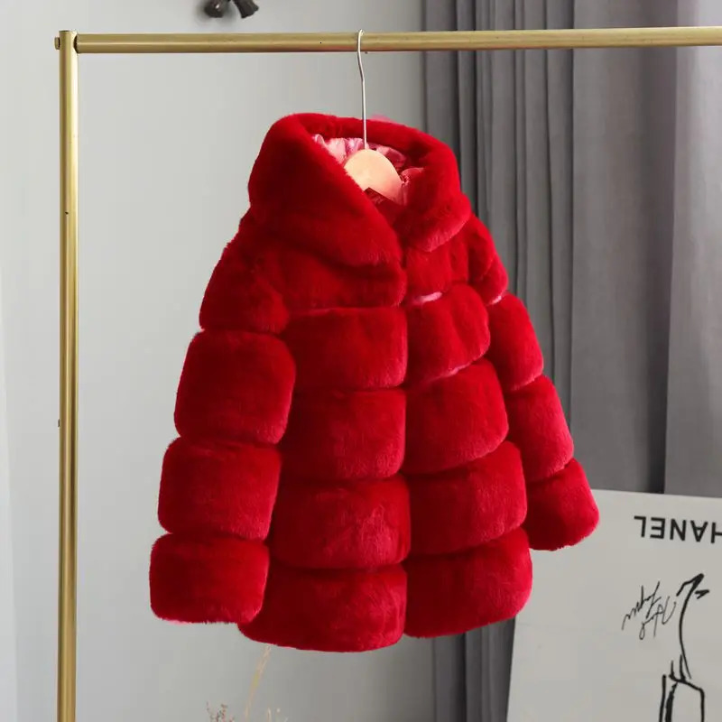 Hooded Children Fur Coat Otter Rabbit Hair Girls Thickened Children Clothing Baby Autumn Winter Fur Coat 251023