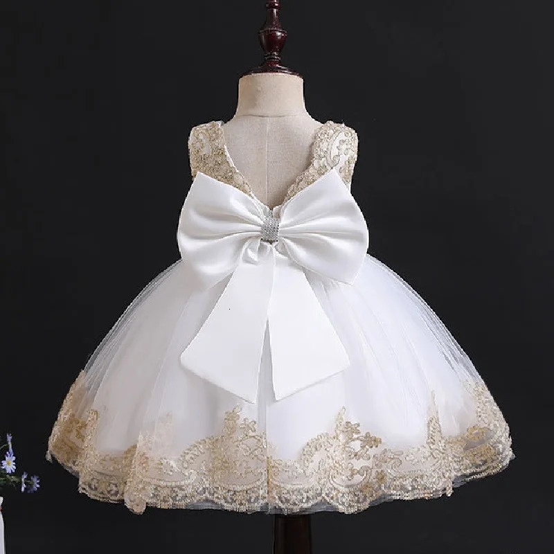 Summer Childrens Elegant Evening Dress Lace Embroidered Lace Birthday Party Sleeveless Bow Girl Princess Dress 251023