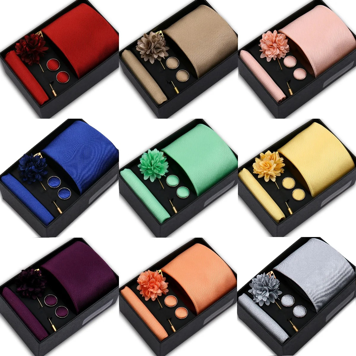 Ties For Men Elegant Tie Box Set Necktie Handchief Cufflink Brooch 4 Pcs Wedding Original Gifts Box Business Suit Accessories 251023