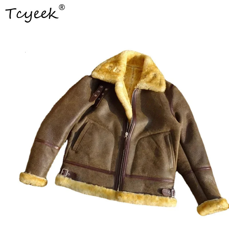 Tcyeek Real Leather Jacket Men Winter Jackets Fashion Genuine Sheepskin Wool Coat Male Slim Fit Short Fur Coats Chic Streetwear 251014