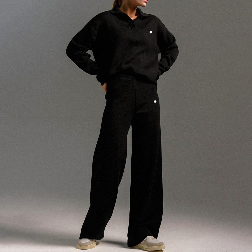 Top Sweater Yoga Outft Suits Autumn Winter Polo Neck Knitted Ullover Wide Leg Pants Jogger Suit Tracks Women Clothes Gym Set Jogger yoga Suit Gym Tracksuit size s-xl