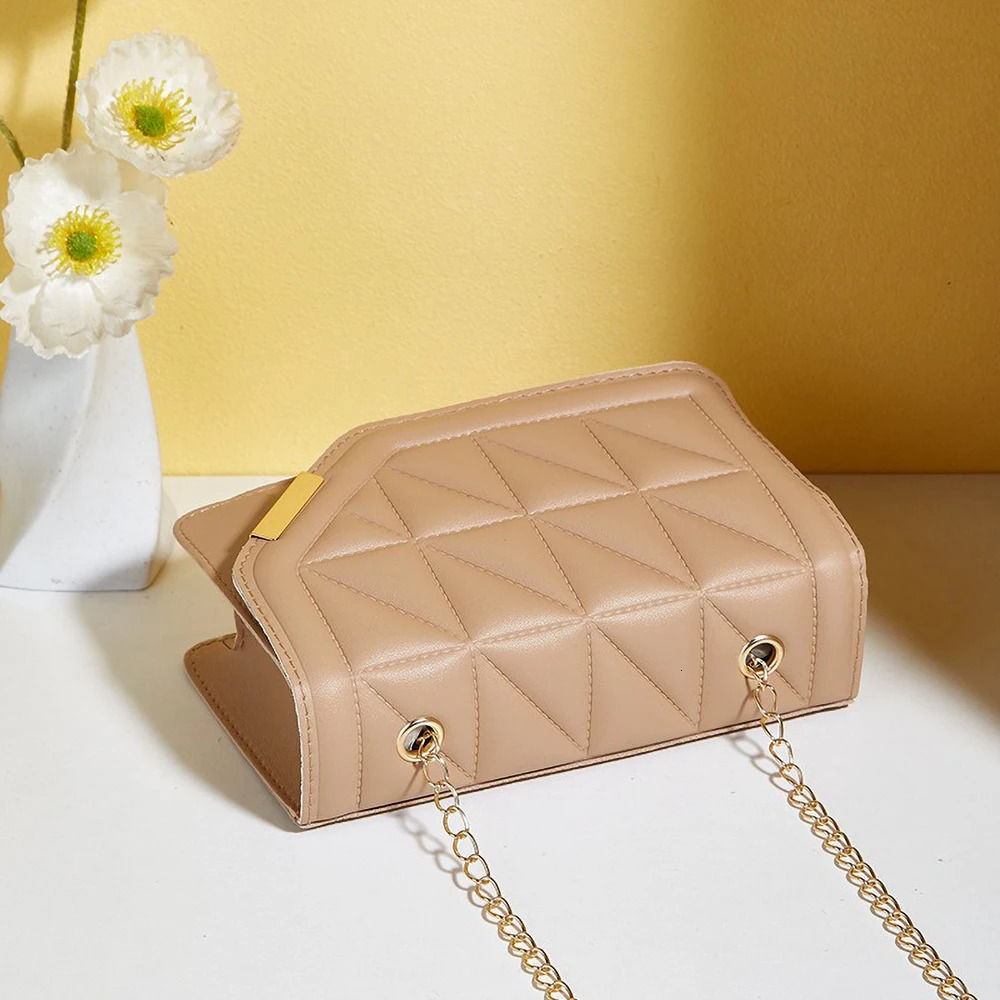 Trendy Embroidered Square Bag Diamond Pattern Shoulder Purse with Chain Strap Magnetic Clre 251018