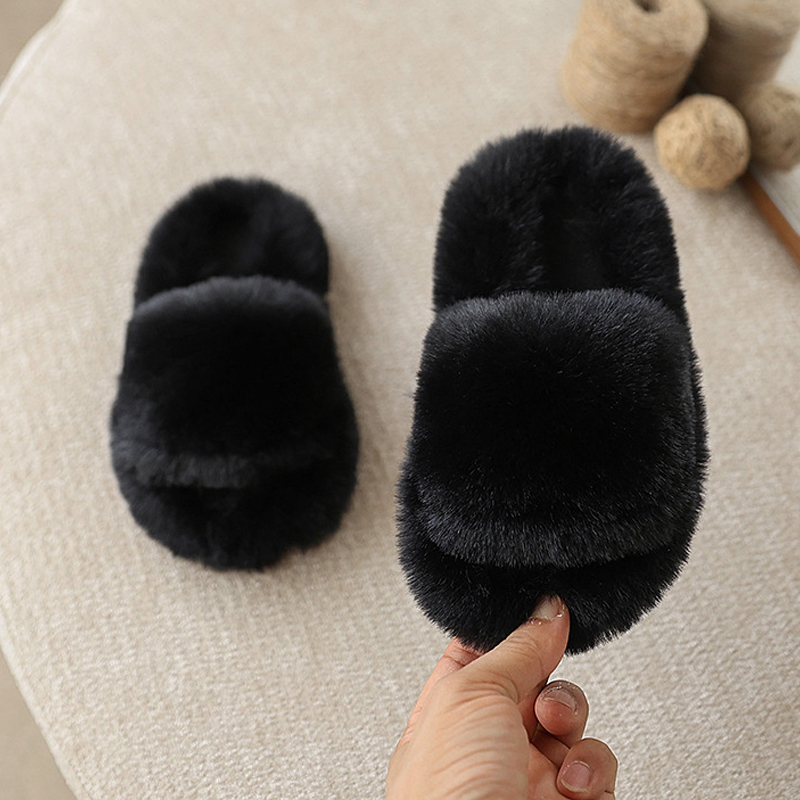 Kids Winter Fluffy Slippers Girl House Home Fur Slippers For Girls Boys Toddler Children Flat Platform Cozy Fuzzy Indoor Slippers Slides Sizes 24 - 35