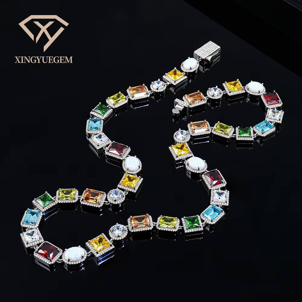 Custom Tropical Style 925 Silver Jewelry Sets Synthetic Cubic Zircon and Opal with Melee Moissanite Clustered BraceletNecklace