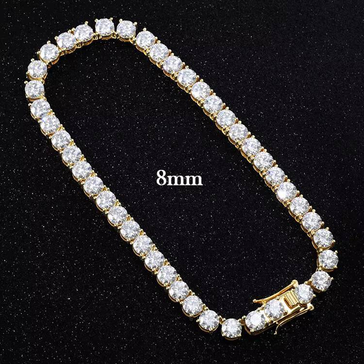Yu Ying Big Size 8mm 9mm Pass Diamond Tester Moissanite Diamond S925 Silver Gold Plated Tennis Chain Necklace