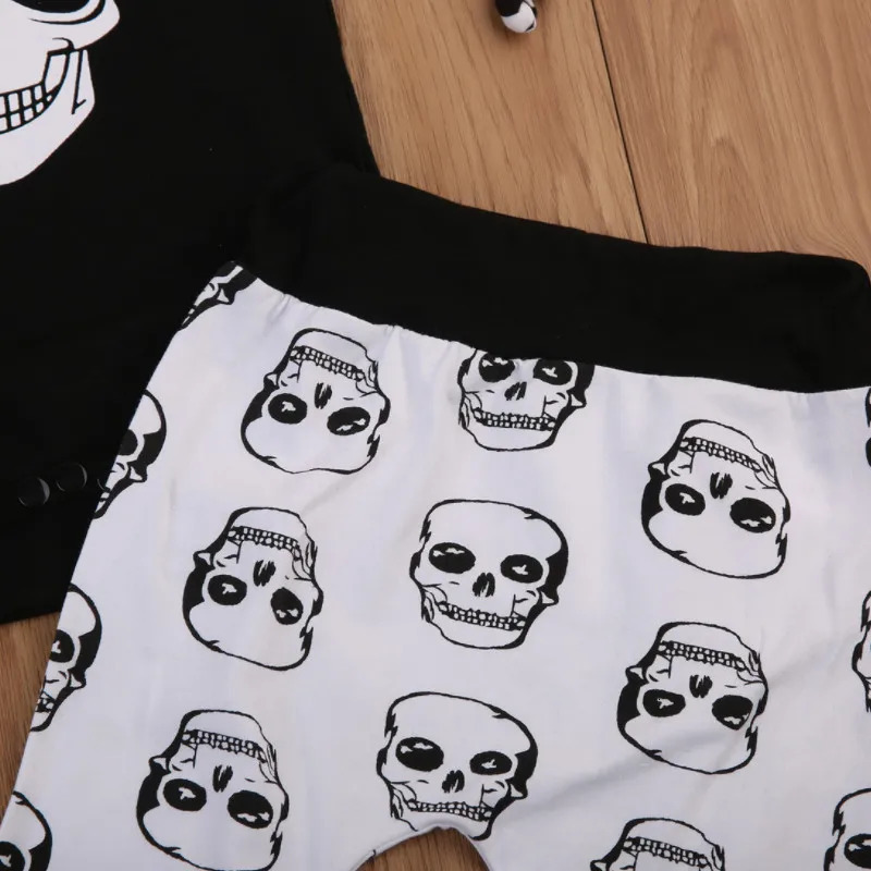 CANIS 4pcs Set born Kids Baby Boy Skull Outfits Clothes TopsLong Pants Hat Fashion High Quality 251023