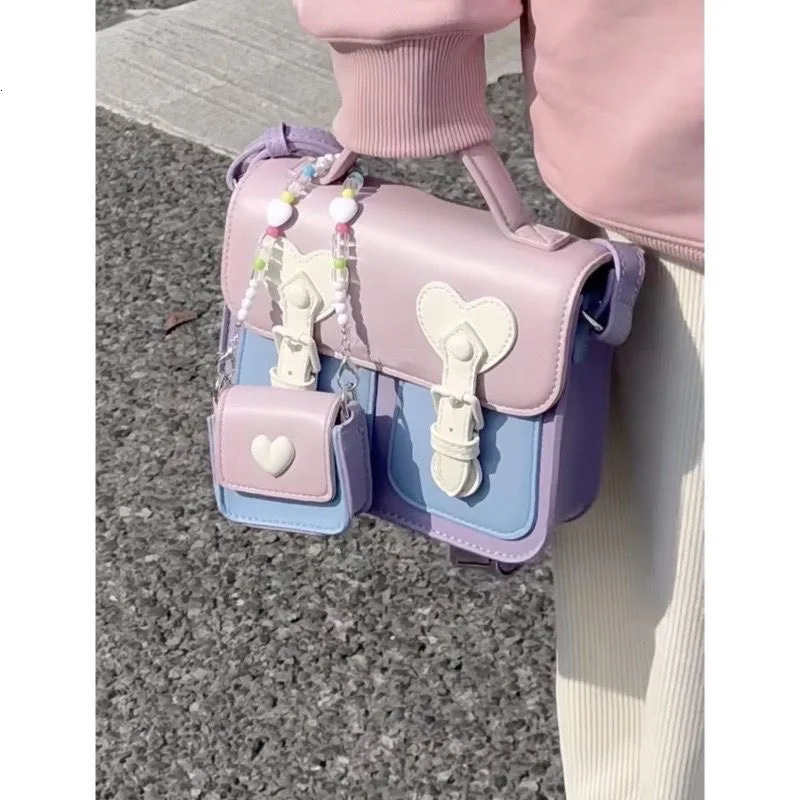2025 Color Contrast Women Crossbody Bag Fashion Female Handbag Brown Purple Shoulder with Small Earphone on Side 251018