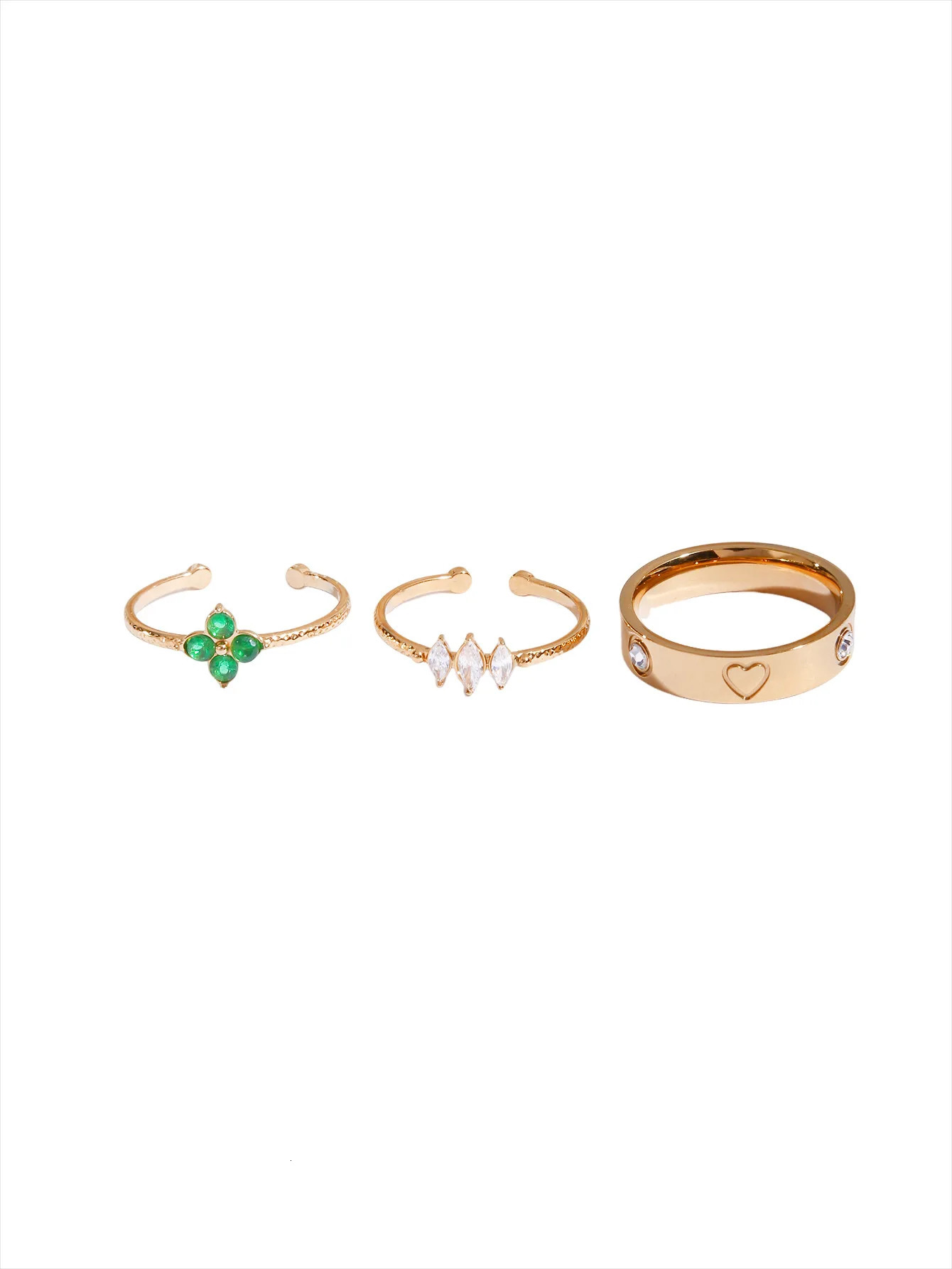 French Retro Elegant Premium Feeling Stainless Steel With Diamonds Love Heart Quatrefoil FlowerHorse Eye Shaped Ring For Women 251023