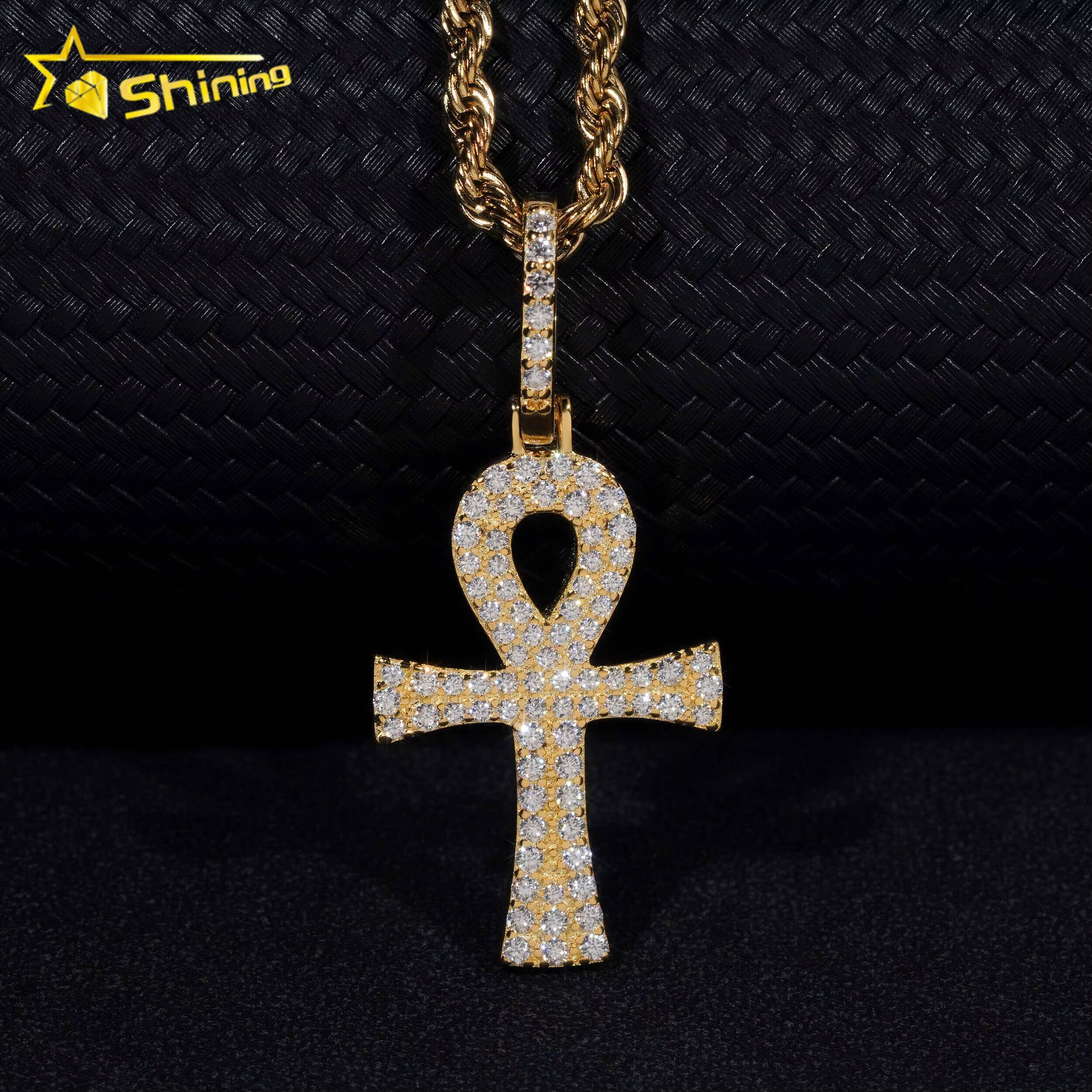 RTS 925 Sterling Silver Gold Plated Moissanite Cross Pendant Hip Hop Men Fine Jewelry Moissanite Pendant GRA Certificated