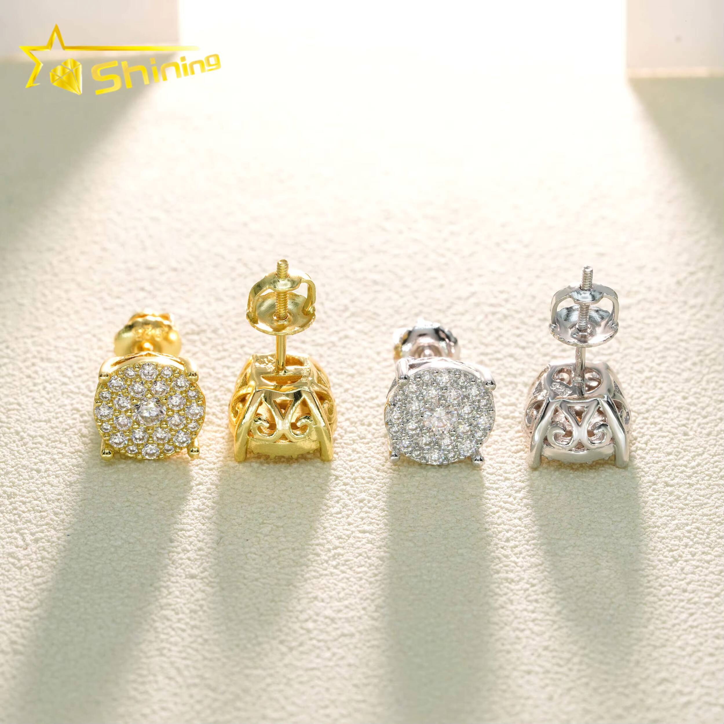 Pass Diamond Tester Hot Selling Custom Sterling Silver Fine Jewelry Diamond Vvs Hip Hop Iced Out Moissanite Stud Earrings