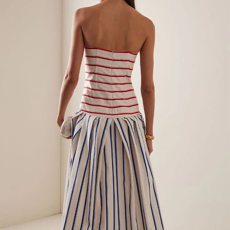 Flaxmaker Fashion Womens Dresses Casual Women Striped Print Sling Maxi Dress Round Neck Sleeveless Long Dress Vestidos Dresses 251023