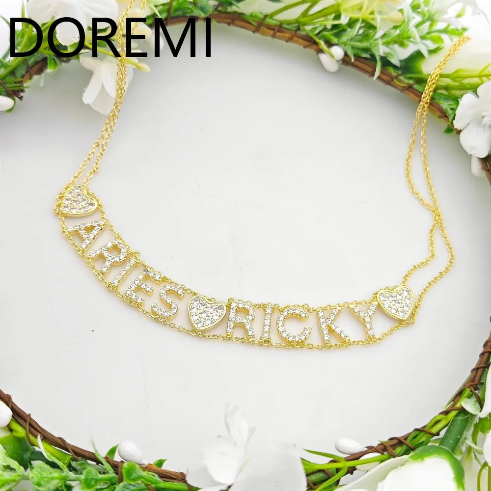 DOREMI Double Chains Wome Letters Bracelet Gift Custom Initial Letters Choker Necklace 9mm Initial Letter Cz Name Chain Necklace 251023