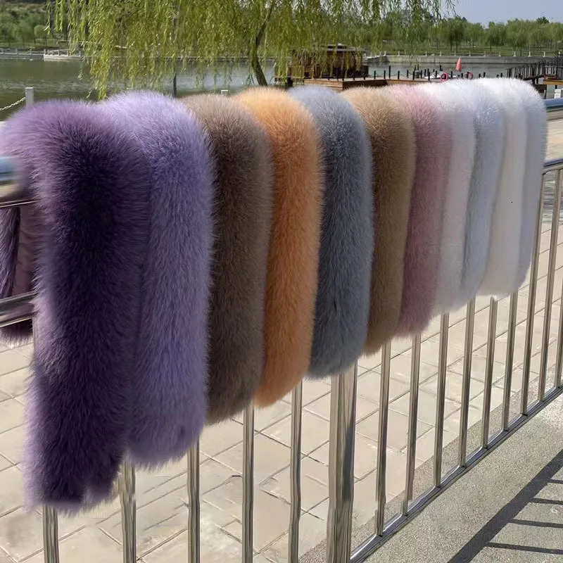 Fox Fur Collar Winter Fox Fur Scarf Straight Collar Natural Fur Scarf Shawl Collar Black Fur Collar Female Coat Fur Collar 251024