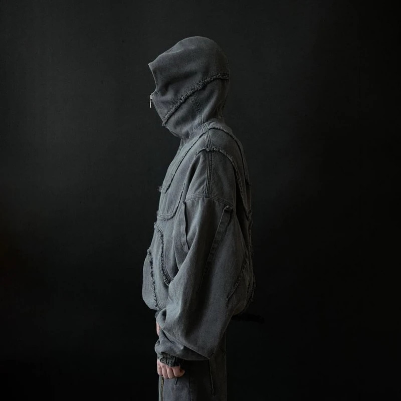 Washed Denim Jacket Y2K American Double Zipper Stitching Flanging n Streetwear Gothic High Street Oversized Unisex Pullover 251017