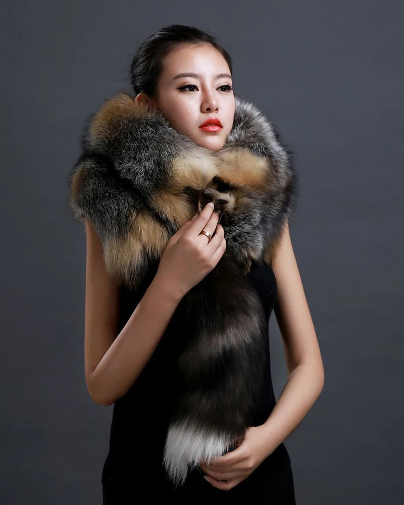 Winter Warm Large Fox Fur Collar Natural Fur Coat Scarves Women Men Jackets Hood Shawl Decor Female Neck Scarf Wraps 251024