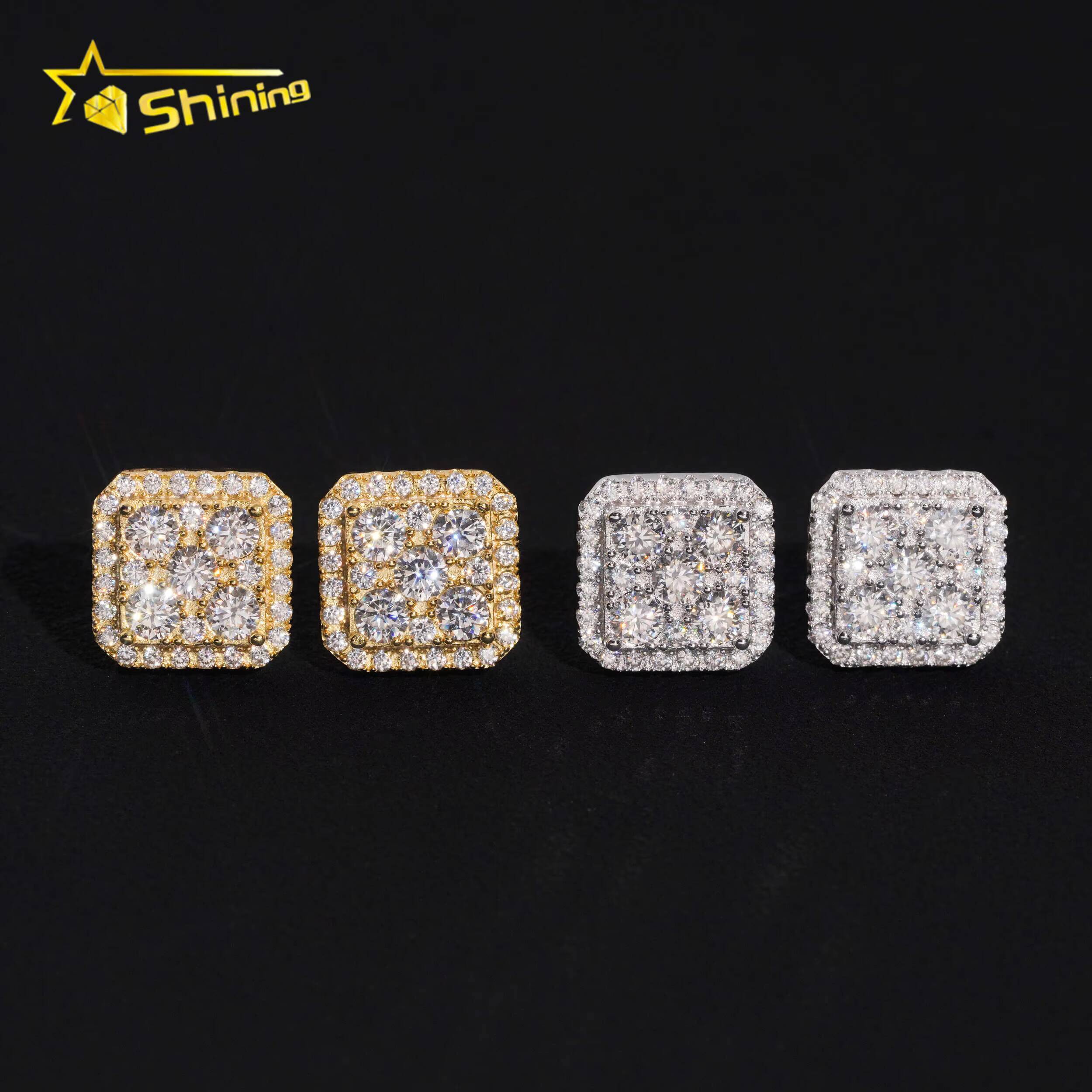 Hip Hop Jewelry Men Moissanite Earrings 925 Sterling Silver Square Shape Moissanite Stud Earrings Iced Out Screw Back Ear Studs